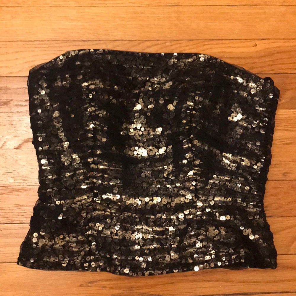 Evening Corset / Bustier Top Black & Gold Sequin